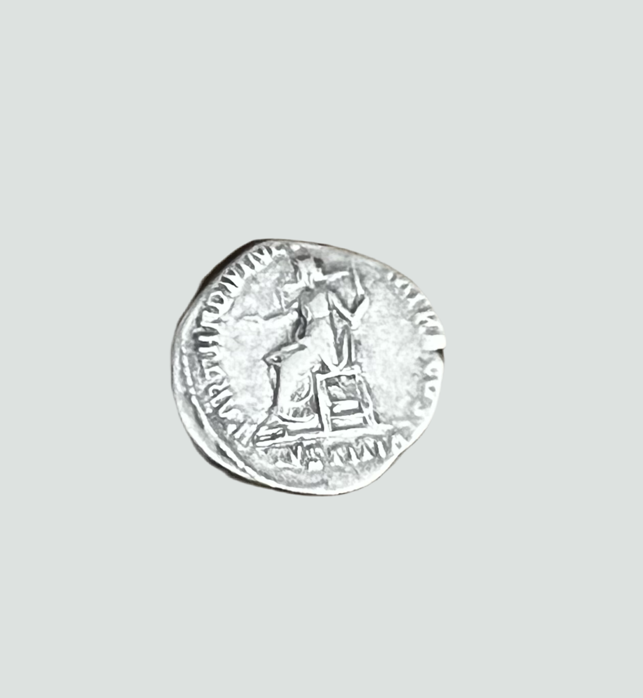 Ancient Roman Silver Denarius of Emperor Hadrian, 117 AD – Justitia Seated