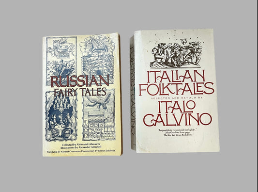 Russian Fairy Tales & Italian Folktales, Italo Calvino, Aleksandr Afanas’ev, Pantheon Press [Used, PB, GC, 1973, 1980]