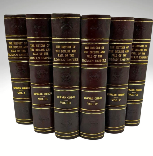 History of the Decline and Fall of the Roman Empire, Edward Gibbon - 6 Volume Set, Leather Bound Collector’s Edition with Gilt Edges & Hubbed Spine