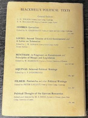 St. Thomas Aquinas: Selected Political Writings, Translated by J.G. Dawson – 1965 Basil Blackwell Oxford Edition (Hardcover with Dust Jacket)